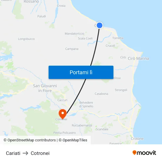 Cariati to Cotronei map