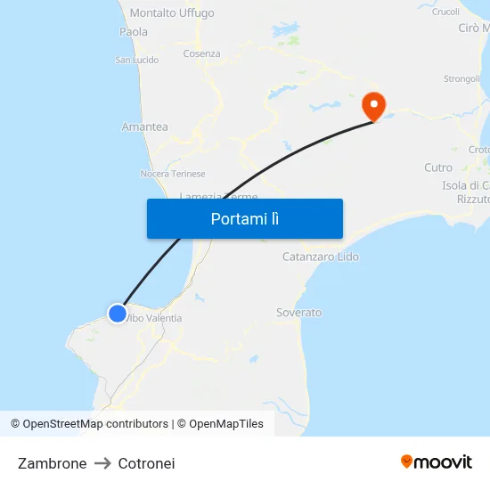 Zambrone to Cotronei map