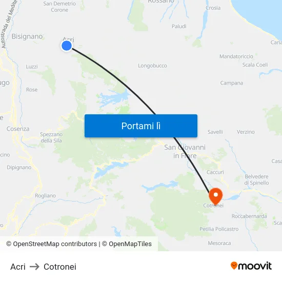 Acri to Cotronei map