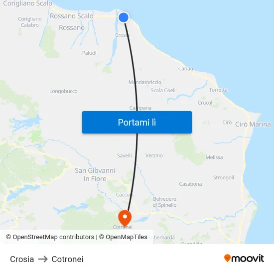 Crosia to Cotronei map