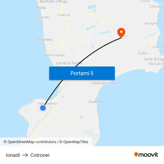 Ionadi to Cotronei map