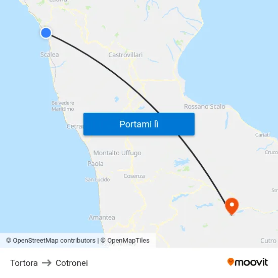Tortora to Cotronei map