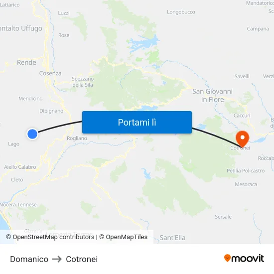 Domanico to Cotronei map