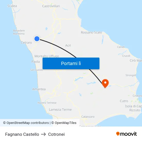 Fagnano Castello to Cotronei map