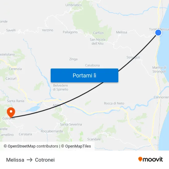 Melissa to Cotronei map