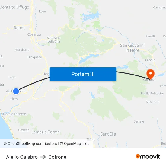 Aiello Calabro to Cotronei map
