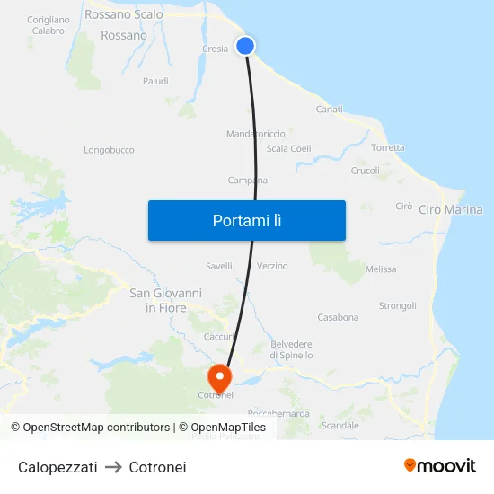 Calopezzati to Cotronei map