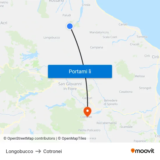 Longobucco to Cotronei map