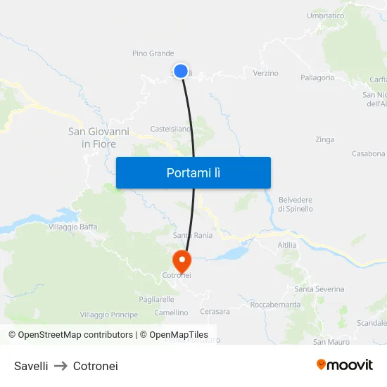 Savelli to Cotronei map