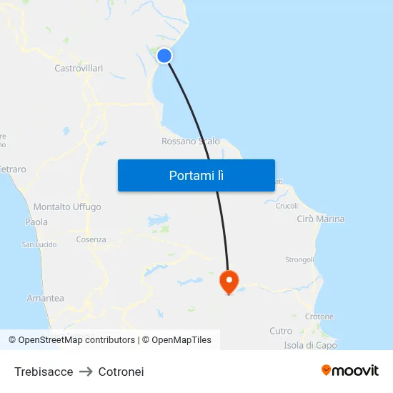 Trebisacce to Cotronei map