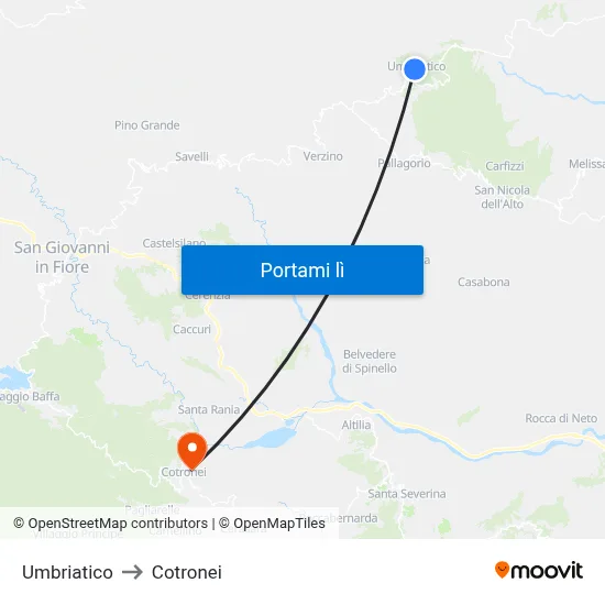 Umbriatico to Cotronei map