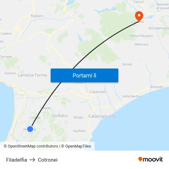 Filadelfia to Cotronei map