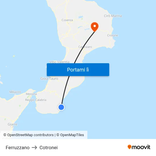 Ferruzzano to Cotronei map