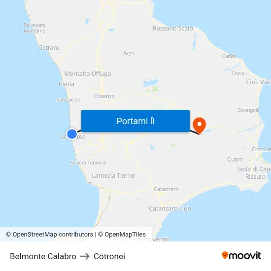 Belmonte Calabro to Cotronei map