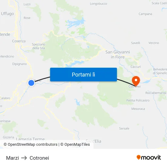 Marzi to Cotronei map
