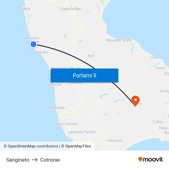 Sangineto to Cotronei map
