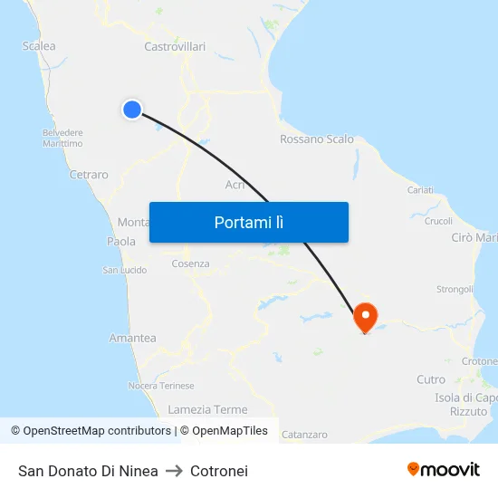 San Donato Di Ninea to Cotronei map