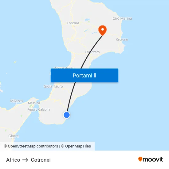 Africo to Cotronei map