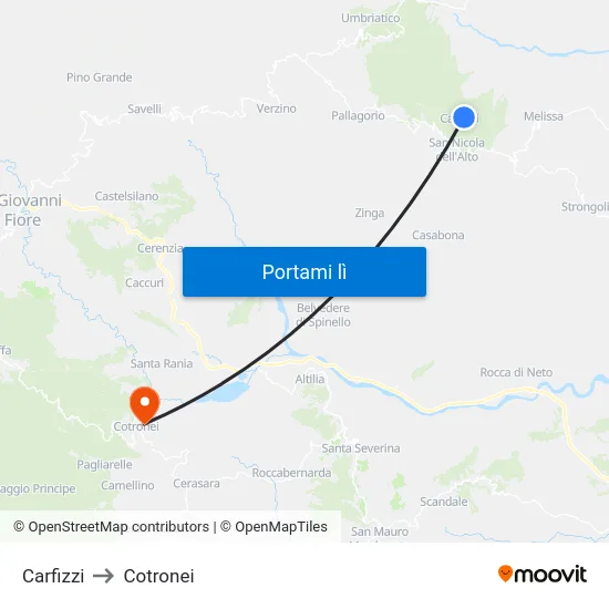 Carfizzi to Cotronei map