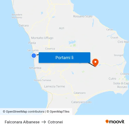 Falconara Albanese to Cotronei map