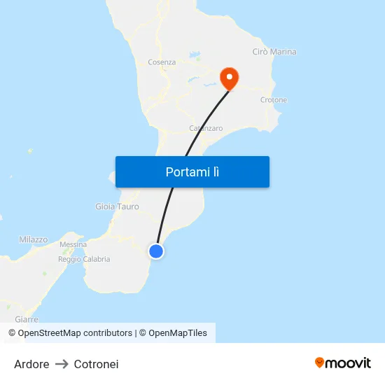Ardore to Cotronei map