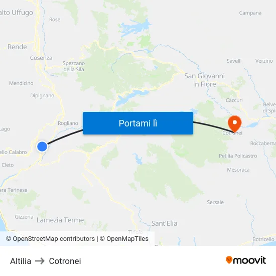 Altilia to Cotronei map