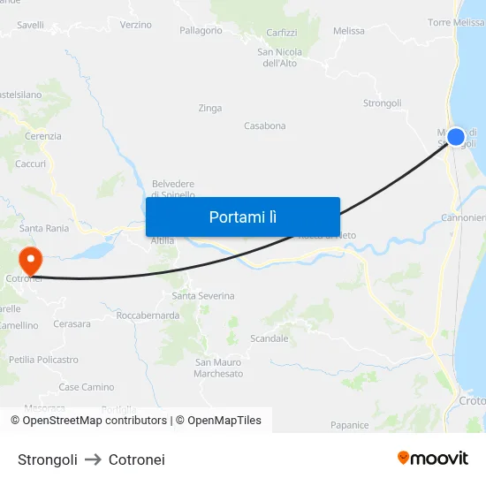 Strongoli to Cotronei map
