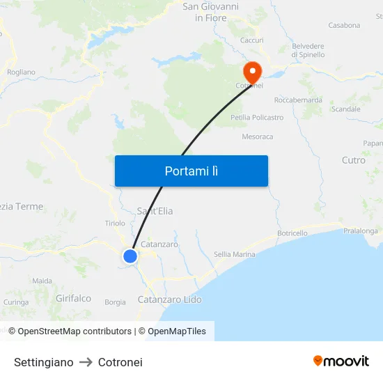 Settingiano to Cotronei map