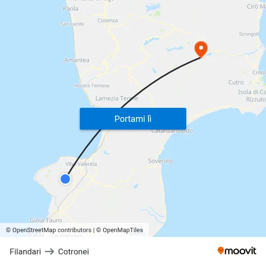 Filandari to Cotronei map