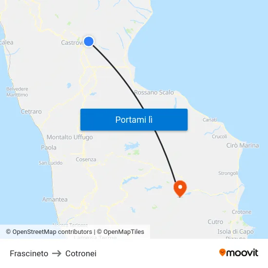 Frascineto to Cotronei map