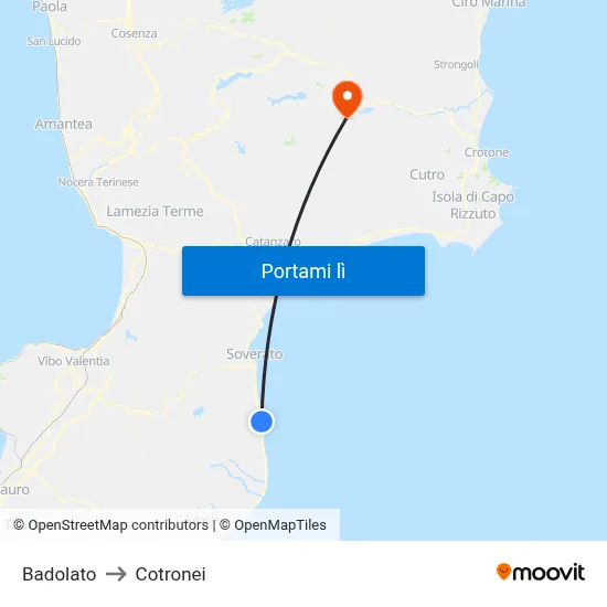 Badolato to Cotronei map
