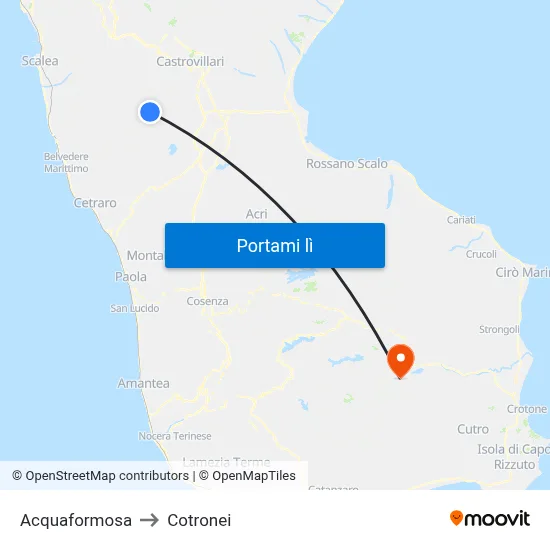 Acquaformosa to Cotronei map