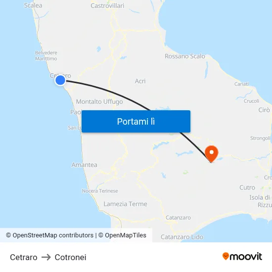 Cetraro to Cotronei map