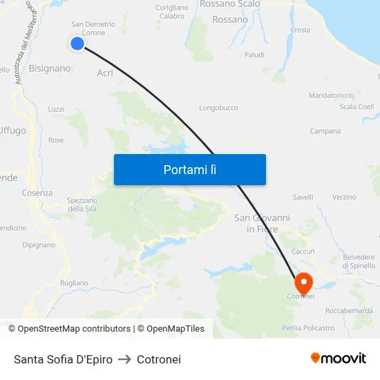 Santa Sofia D'Epiro to Cotronei map