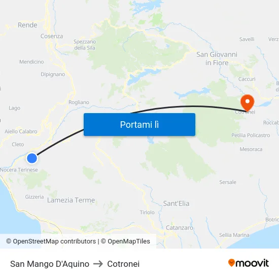 San Mango D'Aquino to Cotronei map