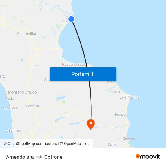 Amendolara to Cotronei map