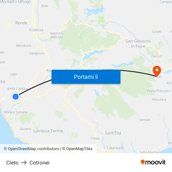 Cleto to Cotronei map