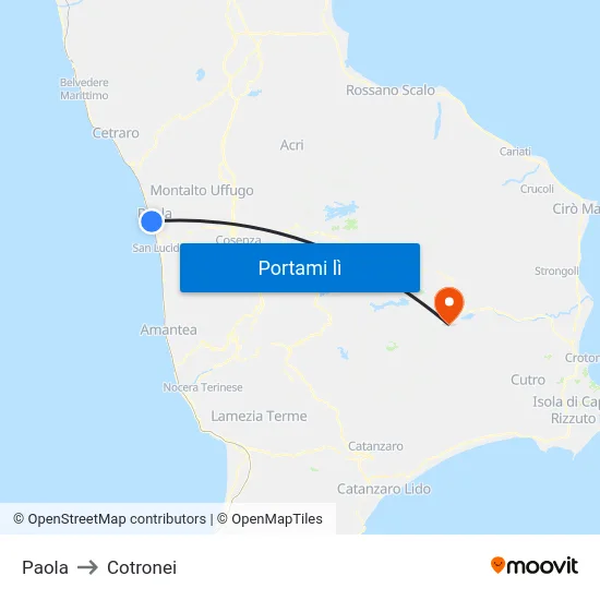 Paola to Cotronei map