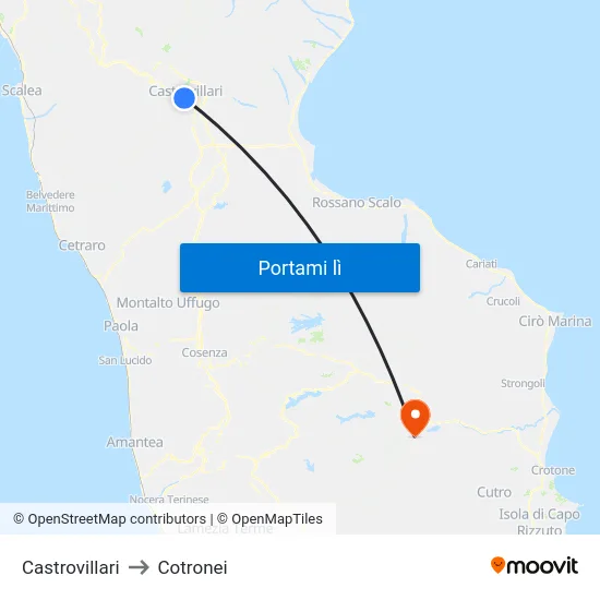 Castrovillari to Cotronei map