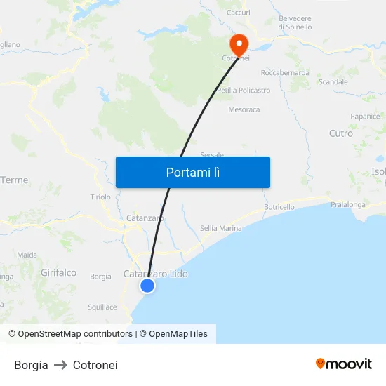 Borgia to Cotronei map