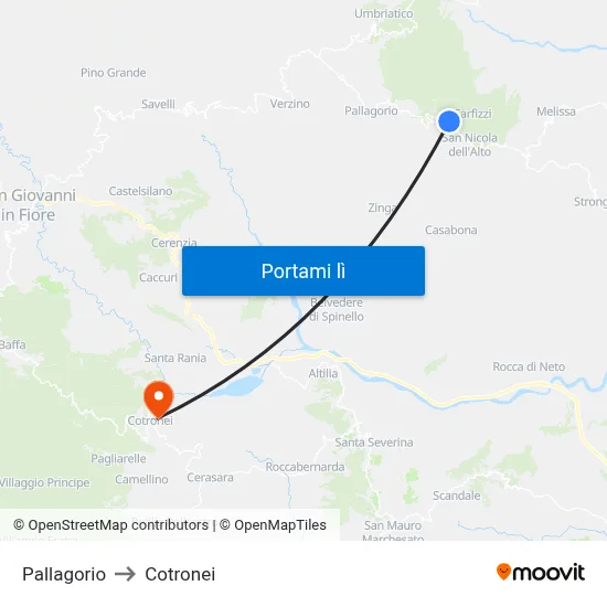 Pallagorio to Cotronei map