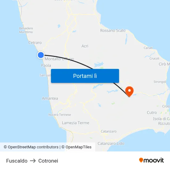 Fuscaldo to Cotronei map