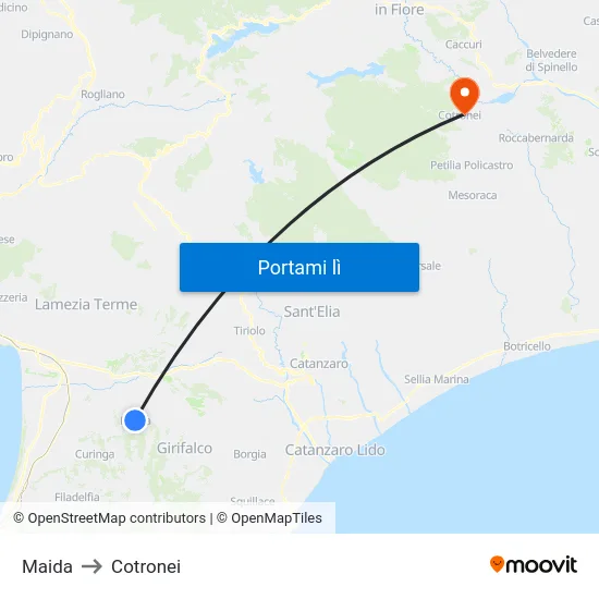 Maida to Cotronei map