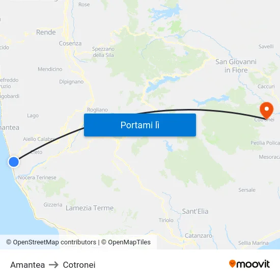 Amantea to Cotronei map