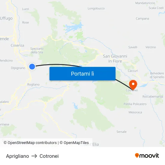 Aprigliano to Cotronei map