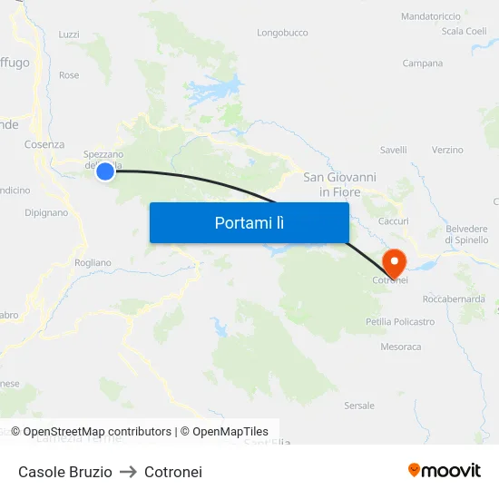 Casole Bruzio to Cotronei map