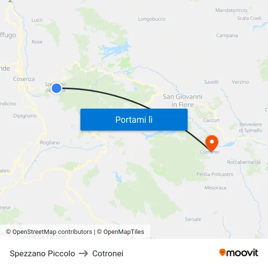 Spezzano Piccolo to Cotronei map