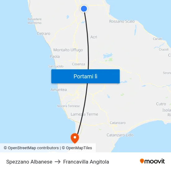 Spezzano Albanese to Francavilla Angitola map