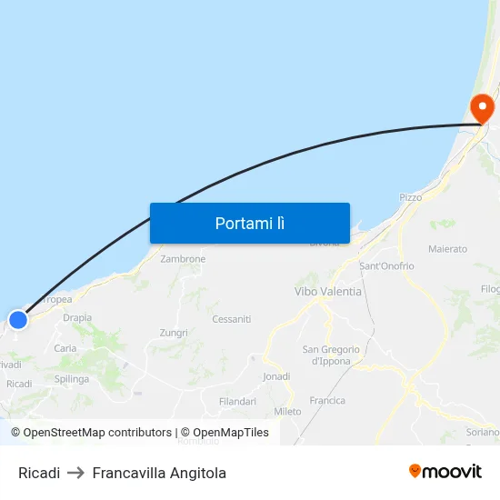 Ricadi to Francavilla Angitola map