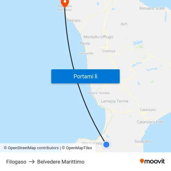 Filogaso to Belvedere Marittimo map